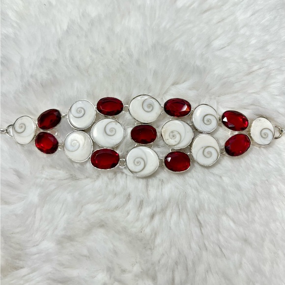 Shiva 🐚 Shell Garnet 925 Large Necklace & Large Bracelet Set - Picture 3 of 6